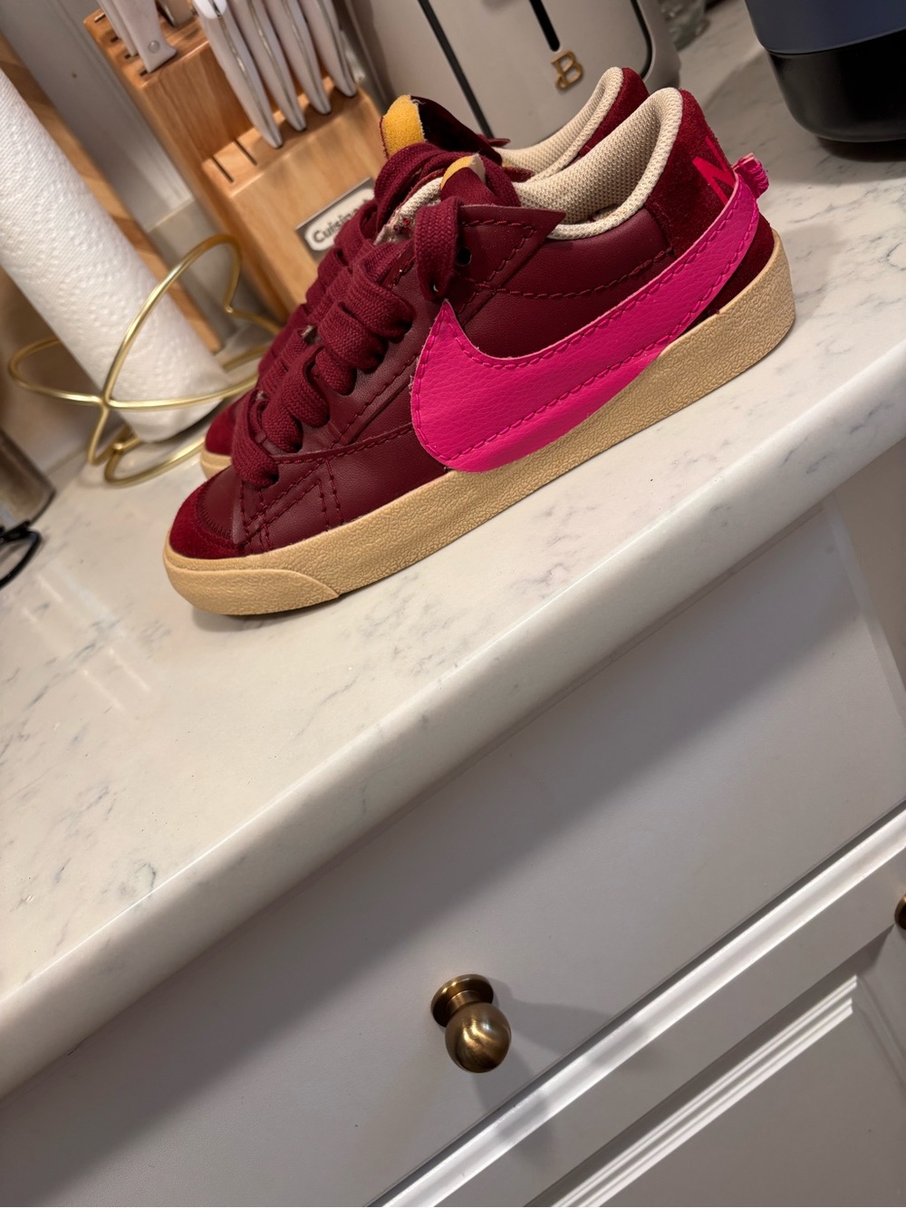 Nike Women’s Burgundy Sneakers with Bright Pink Swoosh